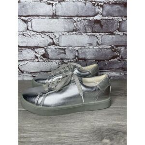 Sam Edelman Ethyl Silver Leather Casual Lace Up Sneakers Women Sz 4M US/36EU